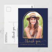 Chic Navy Blue Gold Photo Afstuderen Hartelijk dan Briefkaart (Voorkant / Achterkant)
