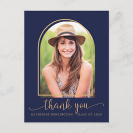 Chic Navy Blue Gold Photo Afstuderen Hartelijk dan Briefkaart