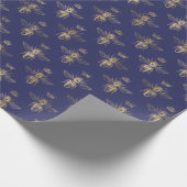 Chic Navy Blue Gold Queen Bee Pattern Cadeaupapier (Hoek)