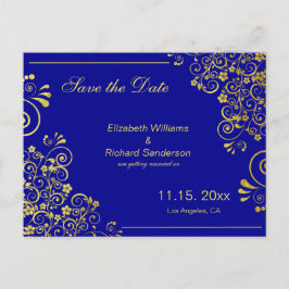 Chic Navy Blue Gold Save the Date Wedding Aankondigingskaart