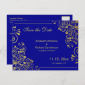 Chic Navy Blue Gold Save the Date Wedding Aankondigingskaart (Voorkant / Achterkant)