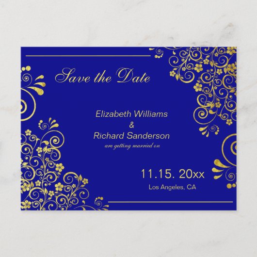 Chic Navy Blue Gold Save the Date Wedding Aankondigingskaart (Voorkant)