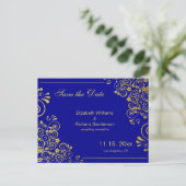 Chic Navy Blue Gold Save the Date Wedding Aankondigingskaart (Staand voorkant)