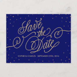 Chic Navy Blue & Gold Stars Save the Date Briefkaa Aankondigingskaart
