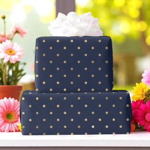 Chic Navy Blue Gold Stippen Pattern Cadeaupapier