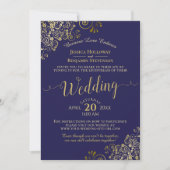 Chic Navy Blue & Gold Virtual Wedding Livestream Kaart (Voorkant)