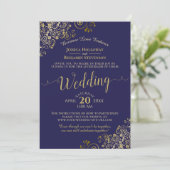 Chic Navy Blue & Gold Virtual Wedding Livestream Kaart (Staand voorkant)