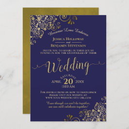 Chic Navy Blue & Gold Virtual Wedding Livestream Kaart