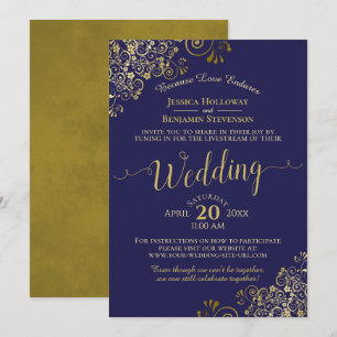 Chic Navy Blue & Gold Virtual Wedding Livestream Kaart