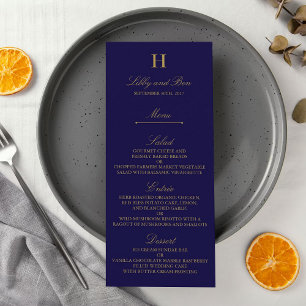 Chic Navy Blue & Gold Wedding Menu Sjabloon