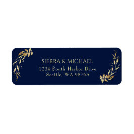 Chic Navy Blue Gold Wedding Return-adres Etiket