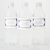 Chic Navy Blue Greek Key Knot Lijst Waterfles Etiket (Flessen)