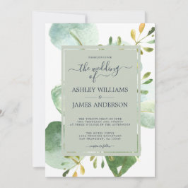 Chic Navy Blue Green Eucalyptus Botanical Weddensc Kaart