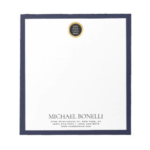 Chic Navy Blue Leather Circle Logo professional Notitieblok