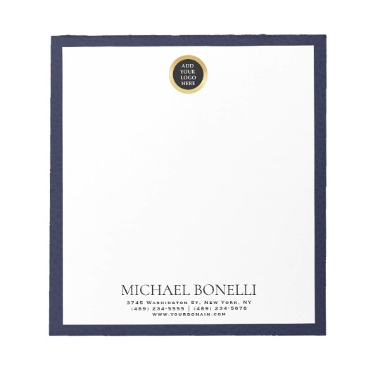Chic Navy Blue Leather Circle Logo professional Notitieblok (Voorkant)