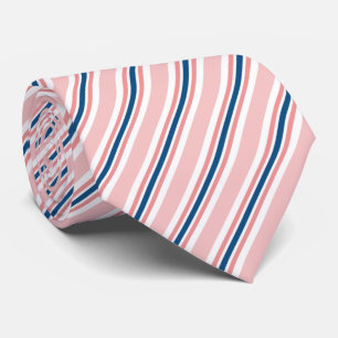 Chic Navy Blue Light Blush Pink Stripes Patroon Stropdas