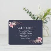 Chic Navy Blue Maroon Boho Floral Save the Date (Staand voorkant)