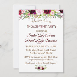 Chic Navy Blue Marsala Floral Engagement Party Kaart