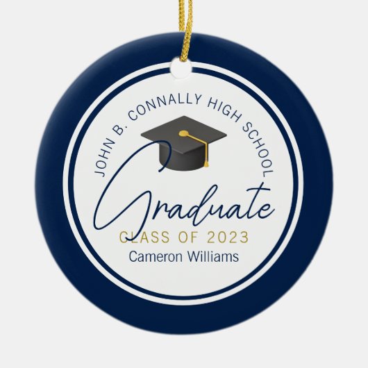 Chic Navy Blue Modern 2025 Afstuderen Kerst Keramisch Ornament (Voorkant)