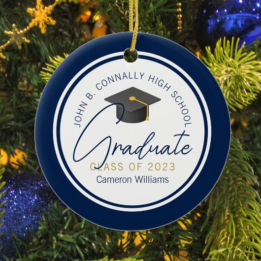 Chic Navy Blue Modern 2025 Afstuderen Kerst Keramisch Ornament