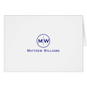 Chic Navy Blue Modern Circle Two Monogram Initiaal