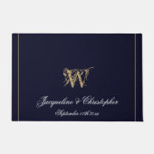 Chic Navy Blue Monogram Names Pas getrouwd Wedding Deurmat (Voorkant)