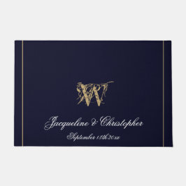 Chic Navy Blue Monogram Names Pas getrouwd Wedding Deurmat