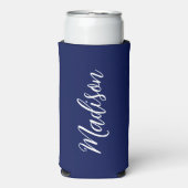 Chic Navy Blue Name Custom Handwritten Script Seltzer Blikjeskoeler (Seltzer Voorkant)
