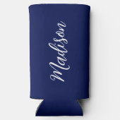 Chic Navy Blue Name Custom Handwritten Script Seltzer Blikjeskoeler (Achterkant)