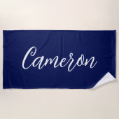 Chic Navy Blue Name Custom Handwritten Script Strandlaken (Voorkant)