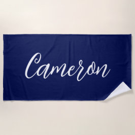 Chic Navy Blue Name Custom Handwritten Script Strandlaken