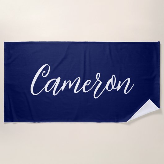 Chic Navy Blue Name Custom Handwritten Script Strandlaken (Voorkant)