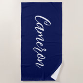 Chic Navy Blue Name Custom Handwritten Script Strandlaken (Voorkant)