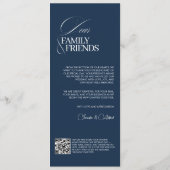 Chic Navy Blue Old Money Wedding Dinner Menu Card (Achterkant)