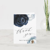Chic Navy Blue Peony Floral Wedding Bedankt Kaart (Voorkant)