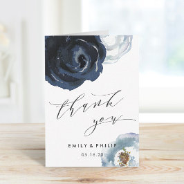 Chic Navy Blue Peony Floral Wedding Bedankt Kaart