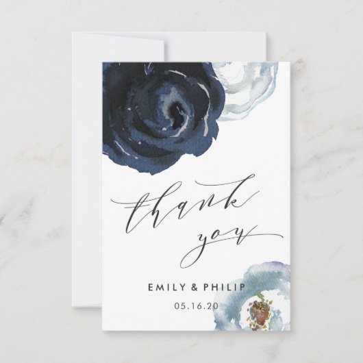Chic Navy Blue Peony Wedding Bedankt (Voorkant)