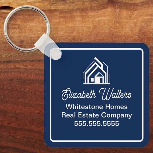 Chic Navy Blue Real Estate Company Custom Realtor Sleutelhanger (Voorkant)