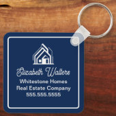 Chic Navy Blue Real Estate Company Custom Realtor Sleutelhanger (Achterkant)