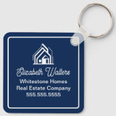 Chic Navy Blue Real Estate Company Custom Realtor Sleutelhanger (Achterkant)