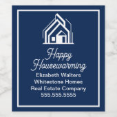 Chic Navy Blue Real Estate Company Custom Realtor Wijn Etiket (Enkel label)