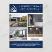 Chic Navy Blue Real Estate Company Home Listing Briefkaart (Voorkant)