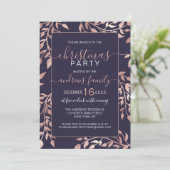 Chic Navy Blue Roos Gold Floral laat kerst achter Kaart (Staand voorkant)