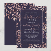 Chic Navy Blue Roos Gold Floral laat kerst achter Kaart (Voorkant / Achterkant)