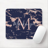 Chic Navy Blue Roos Gold Foil marble Monogram Muismat (Met muis)