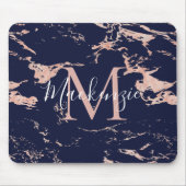 Chic Navy Blue Roos Gold Foil marble Monogram Muismat (Voorkant)