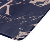 Chic Navy Blue Roos Gold Foil marble Monogram Snijplank (Hoek)