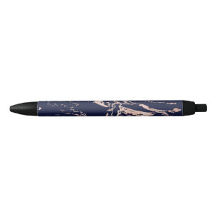 Chic Navy Blue Roos Gold Foil marmer Zwarte Inkt Pen