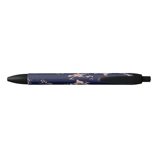 Chic Navy Blue Roos Gold Foil marmer Zwarte Inkt Pen (Achterkant)