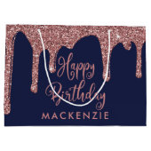 Chic Navy Blue Roos Gold Glitter Drips Verjaardag Groot Cadeauzakje (Achterkant)